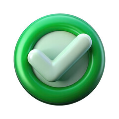 A vibrant green circle with a glossy finish encloses a stylized white checkmark symbol indicating success and confirmation isolated on transparent background