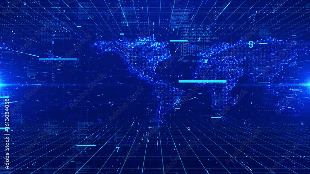 Poster digital technology world map animation. connections global world map visual effects. global earth ma