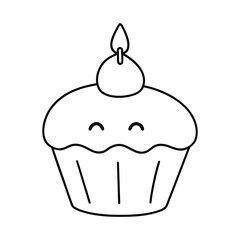 outline illustration cute cupcake with candle cartoon