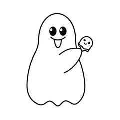 outline illustration cute ghost holding candy