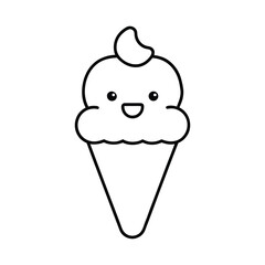 outline illustration cute ice cream cone cartoon