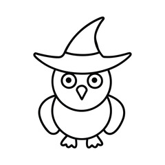 outline illustration cute owl with witch hat cartoon