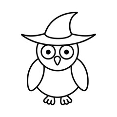 outline illustration cute owl with witch hat cartoon