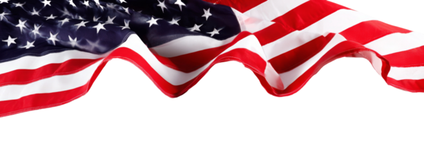 waving american flag, isolated on white background.