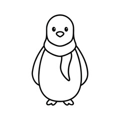 outline illustration cute penguin wearing scarf cartoon