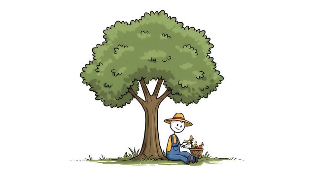 Person Sitting Under Tree Enjoying Meal, Peaceful Illustration