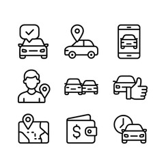 Mobile rideshare app vector icons. Outline symbols. Line design