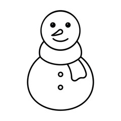 outline illustration cute snowman with scarf cartoon