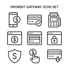 Payment gateway system icons vector. Outline symbols. Line design