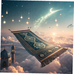 prayer rug flying like a magic carpet surreal w