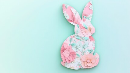 Dreamy paper-cut bunnies paired with delicate florals in soft pink and mint green tones create a warm nursery wall art style.