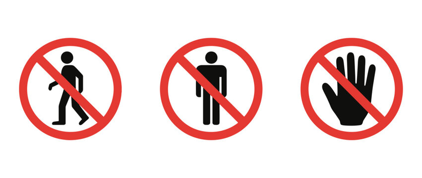 Prohibition Signs Set: No Entry, No Loitering, and Do Not Touch Icons