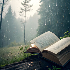 rain pouring from open book pages nature and kn