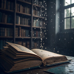 rain pouring from open book pages nature and kn