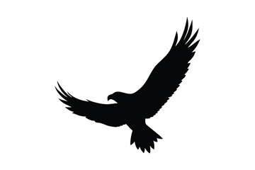 Fototapeta premium A powerful black silhouette of a soaring eagle with wings spread wide isolated on white background silhouette