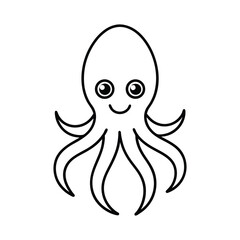 outline illustration cute squid cartoon