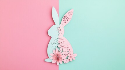 Dreamy paper-cut bunnies paired with delicate florals in soft pink and mint green tones create a warm nursery wall art style.