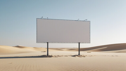 Blank billboard mockup in vast desert with natural light, ideal for product showcase, poster mockups, and minimalist presentation templates.