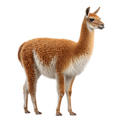 A guanaco stands gracefully in profile on a transparent background on transparent background