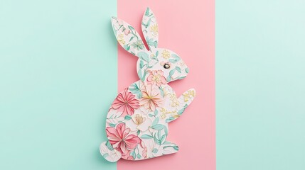Dreamy paper-cut bunnies paired with delicate florals in soft pink and mint green tones create a warm nursery wall art style.