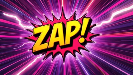 Bright colorful zap comic style text explosion with radial pink background, pop art retro concept - Powered by Adobe