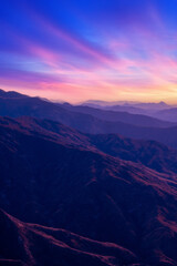 Beautiful landscape on the top of mountains with colorful sky,  Sunset at Sequoia National Park, California, USA	