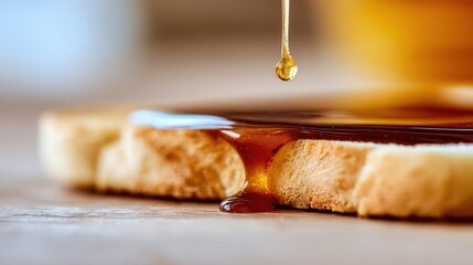 Honey dripping onto a slice of bread.
