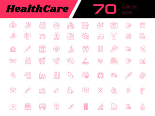 Healthcare Line Editable Icons set - Vector illustration in modern thin red line style of medical icons: health, paediatric, doctor, treatment, and more - Infographics for mobile apps, media
