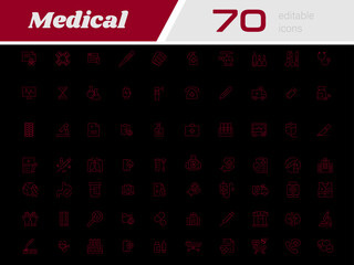 Medical icon set - Medical Line Editable Icons set -Vector illustration in modern thin black-red line of general medical icons: signs and symbols of medicine and pharmacology, hospital, doctor, tests 