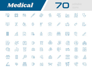 Medical icon set - Medical Line Editable Icons set -Vector illustration in modern thin blue line of general medical icons: signs and symbols of medicine and pharmacology, hospital, doctor, tests 
