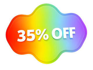 New 35% Off White Text and Colorful Tag Design with Transparent Background, Ideal for Eye-Catching Promotional Graphics and Sales Announcements.
