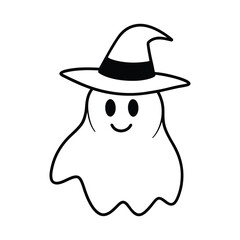 outline illustration ghost wearing witch hat 