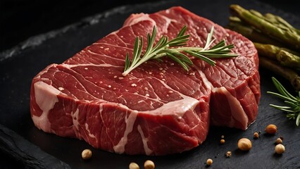 Meal Preparation - Uncooked Beef Steak with Fresh Herbs