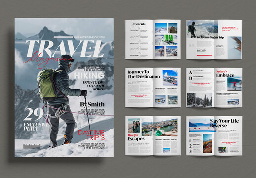 Adventure Travel Magazine Layout Template for Tourism Publication