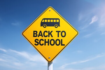 Photo of a bright yellow diamondshaped road sign warns drivers about the return of school buses