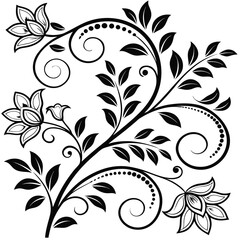 Obraz premium Black and white floral vine vector for graphic design