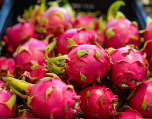 Close up of red dragon fruit in the market