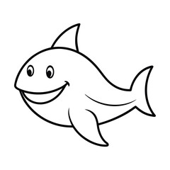 outline illustration smiling shark cartoon