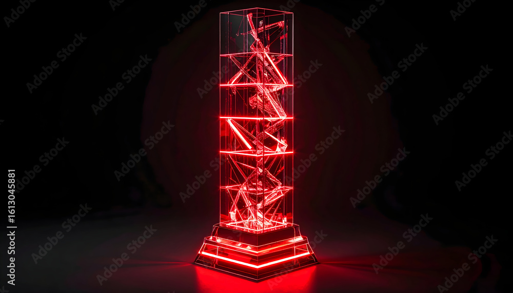 Poster abstract acrylic display structure with red light