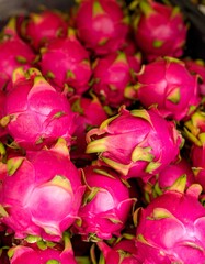 Close up of red dragon fruit in the market