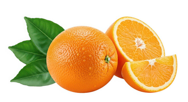 Ai generated image of fresh oranges with leaves isolated on white background