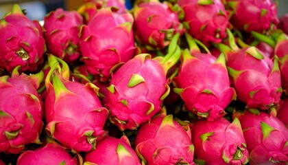 Close up of red dragon fruit in the market