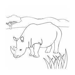 Rhino grazing in savanna landscape rhinoceros