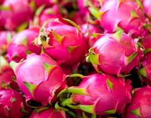 Close up of red dragon fruit in the market