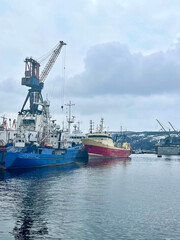 Naklejka premium Old ships in the cargo port of Murmansk, Russia