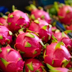 Close up of red dragon fruit in the market