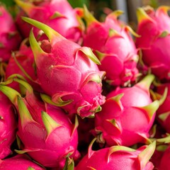 Close up of red dragon fruit in the market
