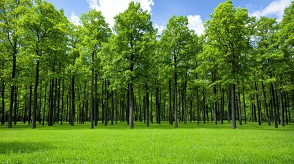 Vibrant Green Forest Landscape Under a Sunny Sky