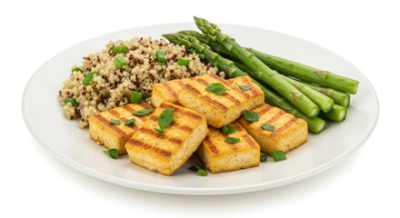 Grilled Tofu Quinoa and Asparagus Plate healthy food