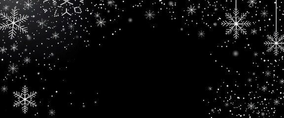 Elegant black Christmas background with sparkling snowflakes and falling snow, perfect for festive designs,  template,  snowflakes